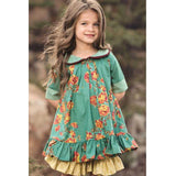 Children Girl Summer Dress Vintage Printing Lapel Dress Half Sleeve