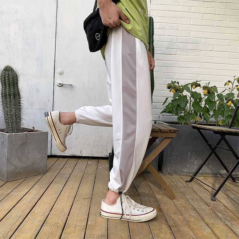 Men Pants Men's Casual Cropped Pants Drawstring Loose Summer Trousers