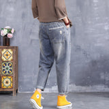 Women Patchwork Jeans Embroidered Ripped Jeans