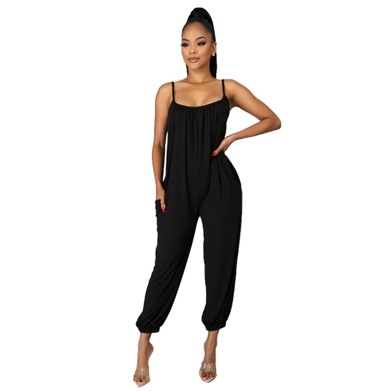 Sling Jumpsuit Casual Solid Color Jumpsuit Sleeveless Summer Jumpsuit Loose
