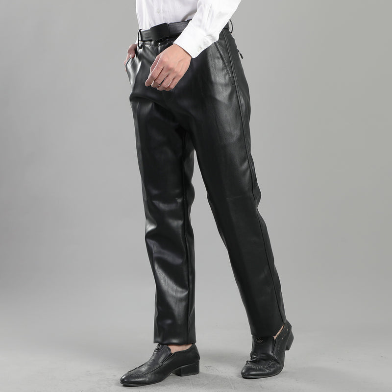 Mens Leather Pants Spring and Autumn Men's Leather Pants Thickened Fleece Biker Leather Pants