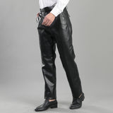 Mens Leather Pants Spring and Autumn Men's Leather Pants Thickened Fleece Biker Leather Pants