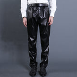 Mens Leather Pants Spring And Summer Middle-Aged Windproof Anti-Oil And Dirt-Resistant Leather Pants Men High Waist Straight Pants