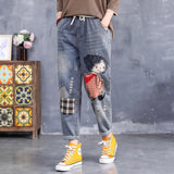 Women Patchwork Jeans Embroidered Ripped Jeans