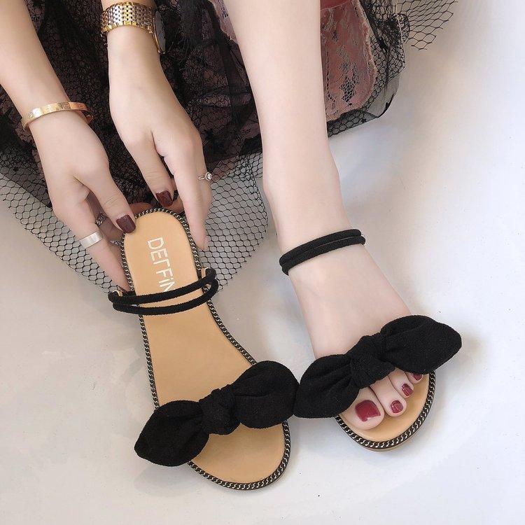 Women Open Toe Sands Flats Summer Bow Flat-Heeled Open Toe Fashion Casual Sandals