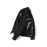 Shark Print Jacket Shark Head Contrast Color Camouflage Flight Jacket Men'S Casual Coat