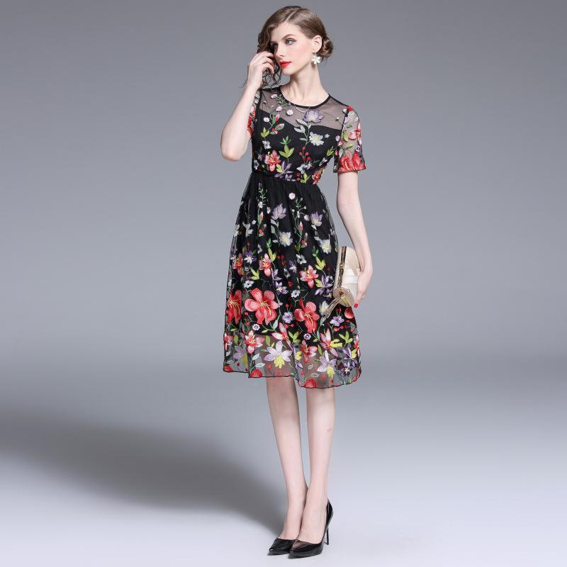 Elegant Embroidered Mesh Floral Tulle Cottagecore Aesthetic Dresses