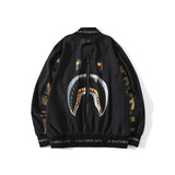 Shark Print Jacket Shark Head Contrast Color Camouflage Flight Jacket Men'S Casual Coat