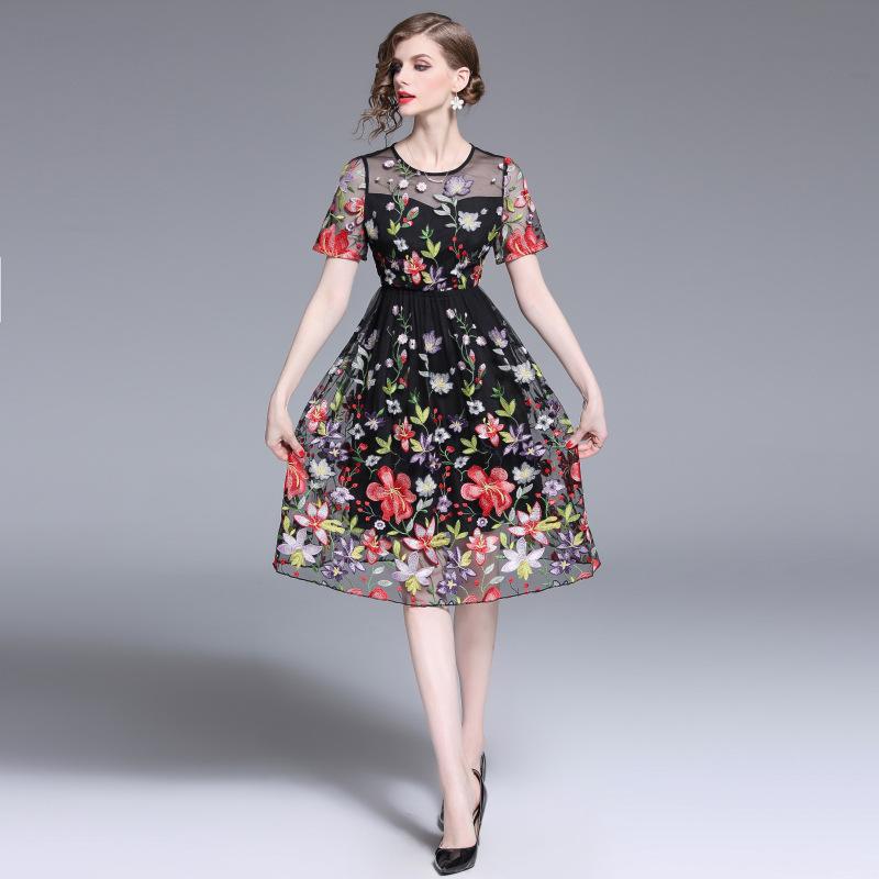 Elegant Embroidered Mesh Floral Tulle Cottagecore Aesthetic Dresses