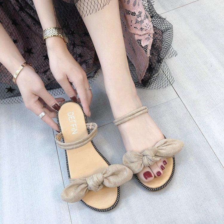 Women Open Toe Sands Flats Summer Bow Flat-Heeled Open Toe Fashion Casual Sandals