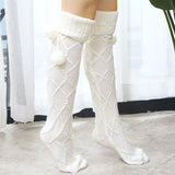 Winter Thick Knit Thigh High Socks Long Stockings Boot Plush Ball Woolen Stockings Knitted Socks