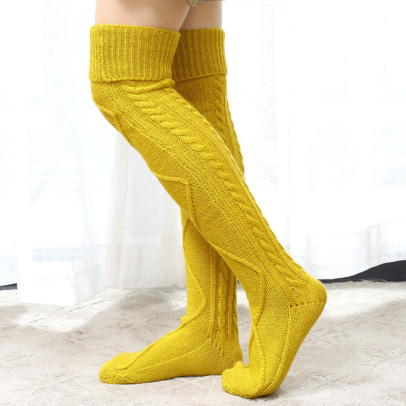 Winter Thick Knit Thigh High Socks Long Stockings Boot Wool Stockings Big Diamond Reverse Port Bunching Socks