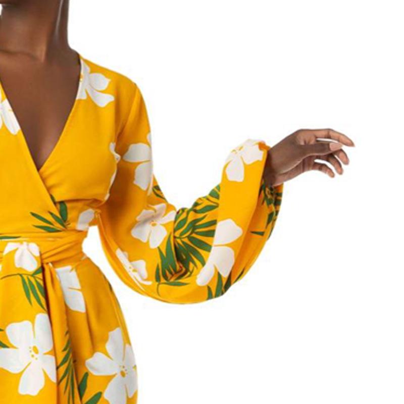 Sexy Deep V Bubble Long Sleeve Cottagecore Aesthetic Outfits with Belt