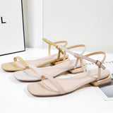 Nude Strappy Block Heels Low Heel Sandals