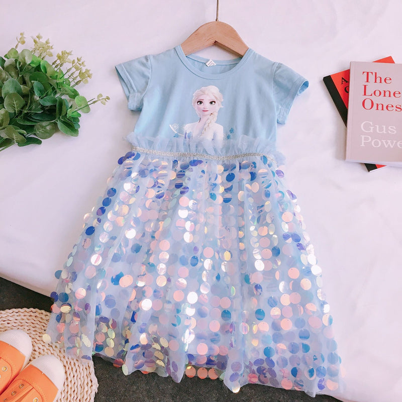Girls' Frozen Dress Summer Short Sleeve Princess Dress Children Dress