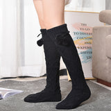 Winter Thick Knit Thigh High Socks Long Stockings Boot Plush Ball Woolen Stockings Knitted Socks