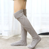 Winter Thick Knit Thigh High Socks Long Stockings Boot Wool Stockings Big Diamond Reverse Port Bunching Socks