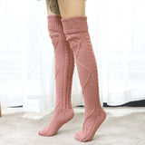 Winter Thick Knit Thigh High Socks Long Stockings Boot Wool Stockings Big Diamond Reverse Port Bunching Socks