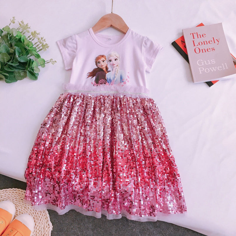 Girls' Frozen Dress Summer Short Sleeve Princess Dress Children Dress