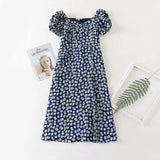 Milkmaid Dresses Summer Floral Square Collar Collect Waist Dress