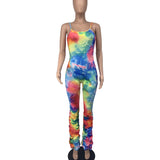 Sexy Strap Tie-Dyed Pleated Jumpsuit