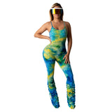 Sexy Strap Tie-Dyed Pleated Jumpsuit