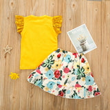 Children Girl Skirts Summer Short-Sleeved Lace Top Flower Princess Dress Two-Piece Set