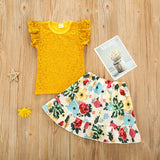 Children Girl Skirts Summer Short-Sleeved Lace Top Flower Princess Dress Two-Piece Set