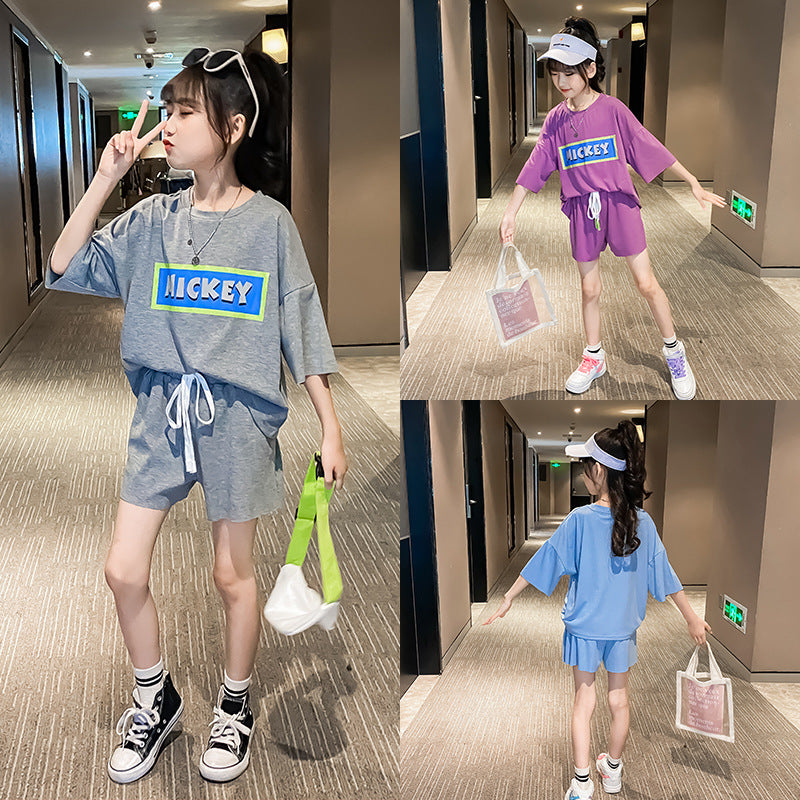 Girls' Summer Loose Short-Sleeved Children's Pants Sportswear