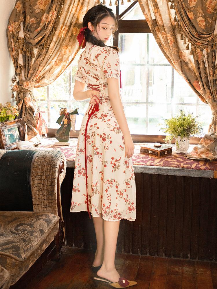 Retro Sweet High Waist Qipao Cottagecore Aesthetic Chinese Dress