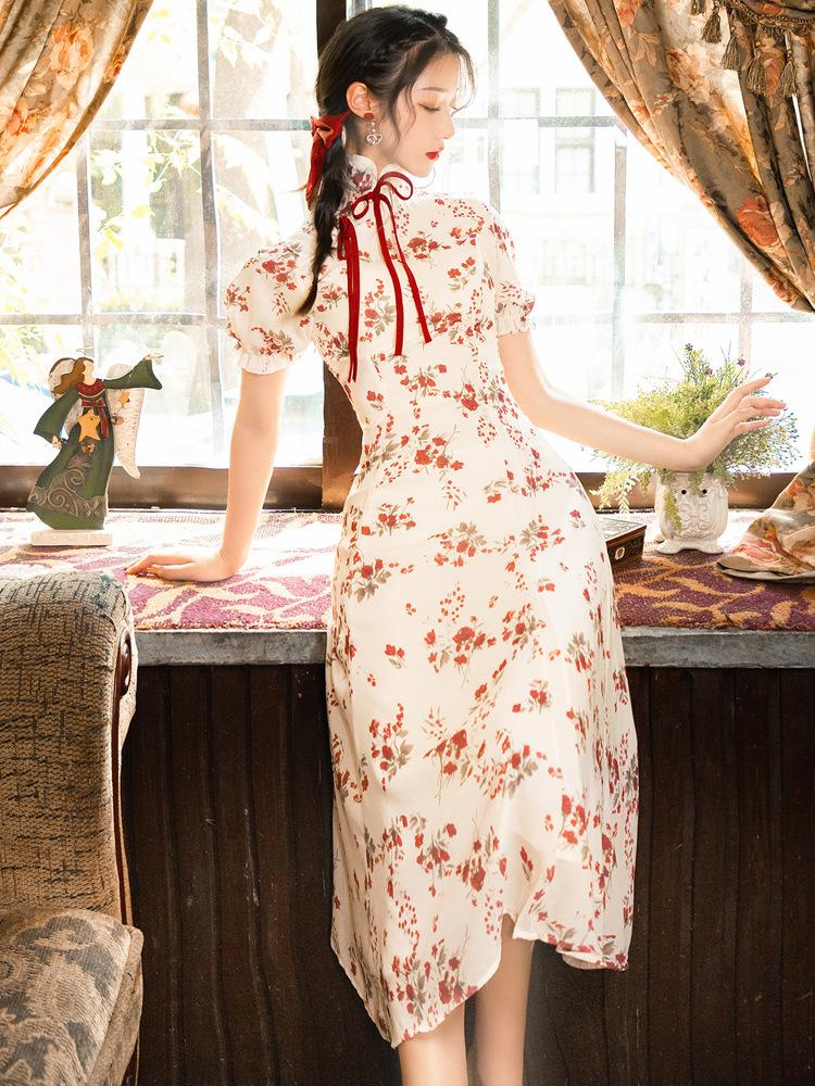 Retro Sweet High Waist Qipao Cottagecore Aesthetic Chinese Dress