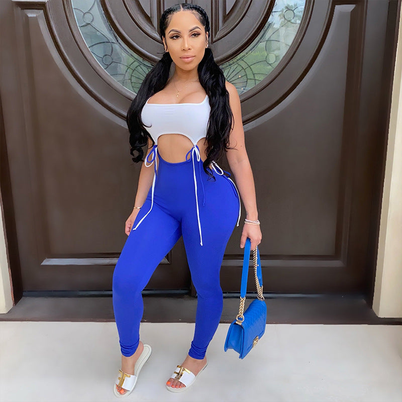 Fashion Colorblock Vest Strap Jumpsuit