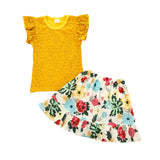 Children Girl Skirts Summer Short-Sleeved Lace Top Flower Princess Dress Two-Piece Set