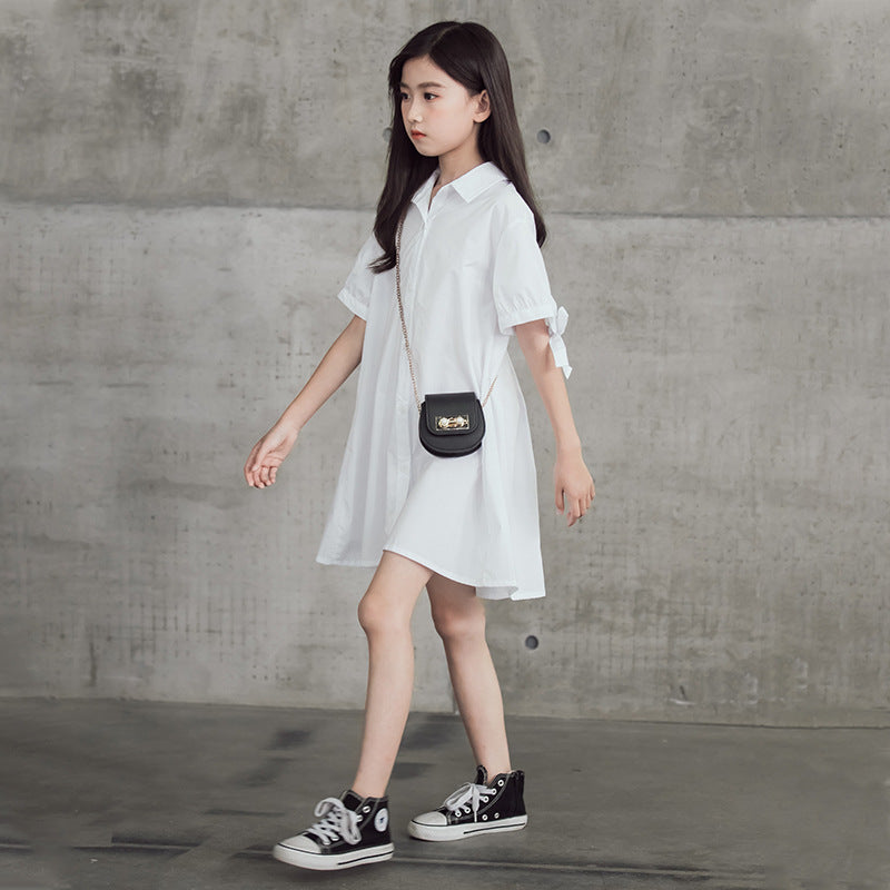 Shirt Summer Short Sleeve Children Chiffon Patchwork Shirt Girl Dresses