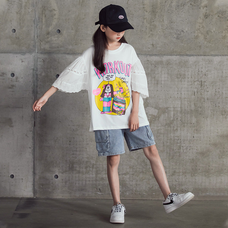 Girls' Short-Sleeved T-shirt Summer Loose Half-Sleeve Summer Wear Tops Girl T Shirts