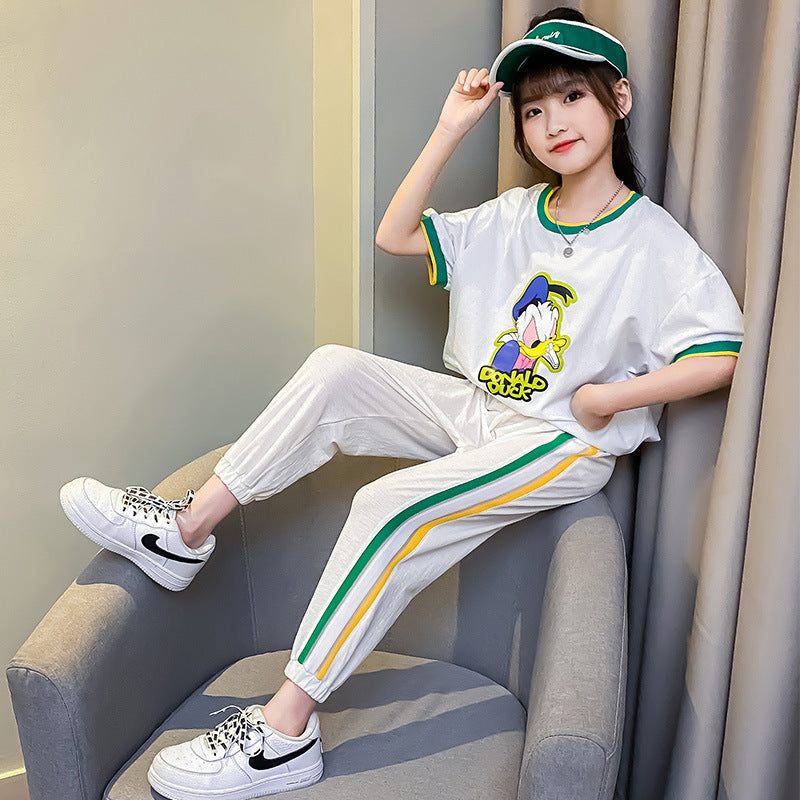 Sports Suit Summer Short Sleeve Children Casual Two-Piece Suit GIRL'S 2 Piece Set