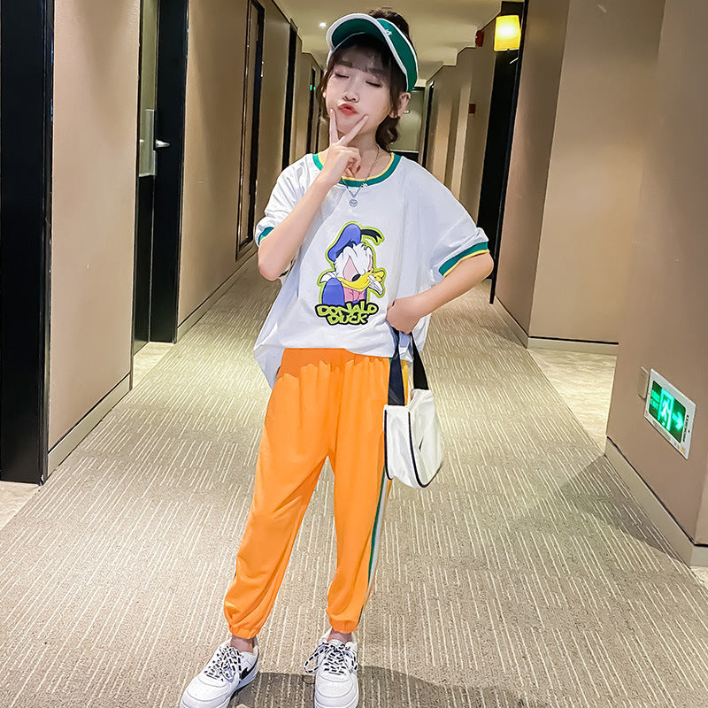 Sports Suit Summer Short Sleeve Children Casual Two-Piece Suit GIRL'S 2 Piece Set