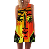 Safari Dress Printed Crew Neck Cold-Shoulder Sleeveless Tank Top Wide Hem Loose Dress
