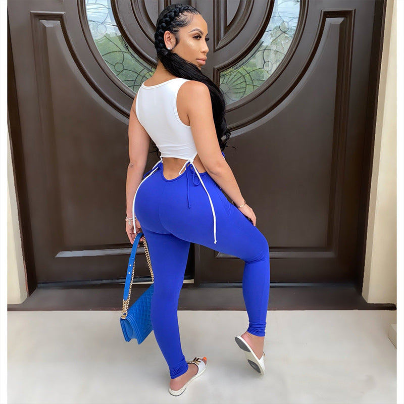 Fashion Colorblock Vest Strap Jumpsuit