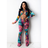 Sexy Lace-up Butterfly Print Jumpsuit Bell-Bottom Pants