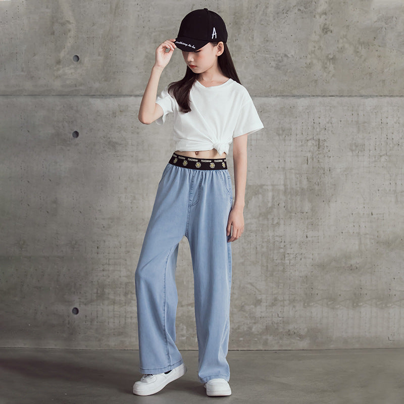 Girls Jeans Spring and Summer Straight-Leg Pants Trousers Children Girl Pant