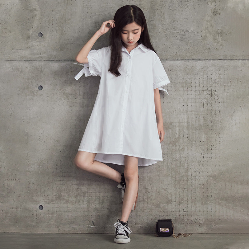 Shirt Summer Short Sleeve Children Chiffon Patchwork Shirt Girl Dresses