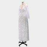 Women Lace Wedding Dress Lace Deep V Long Sleeve Formal Dress