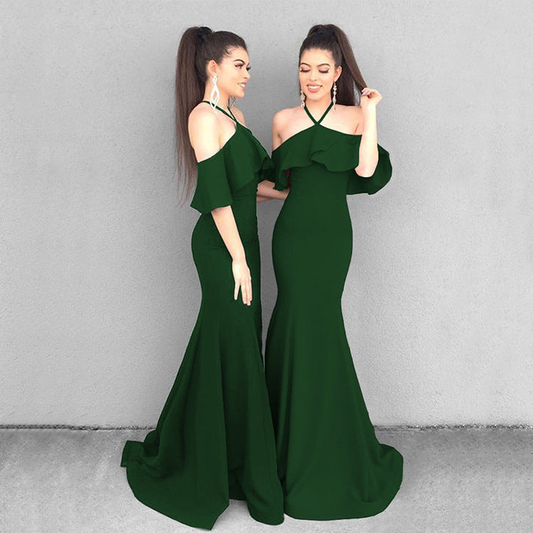 Formal Dresses & Gowns Women's Suspender Ruffle Sleeve Long Dress Summer Formal Dress Suspender Dress