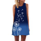 Safari Dress Printed Crew Neck Cold-Shoulder Sleeveless Tank Top Wide Hem Loose Dress