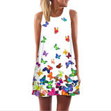 Safari Dress Printed Crew Neck Cold-Shoulder Sleeveless Tank Top Wide Hem Loose Dress