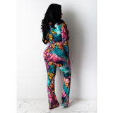 Sexy Lace-up Butterfly Print Jumpsuit Bell-Bottom Pants