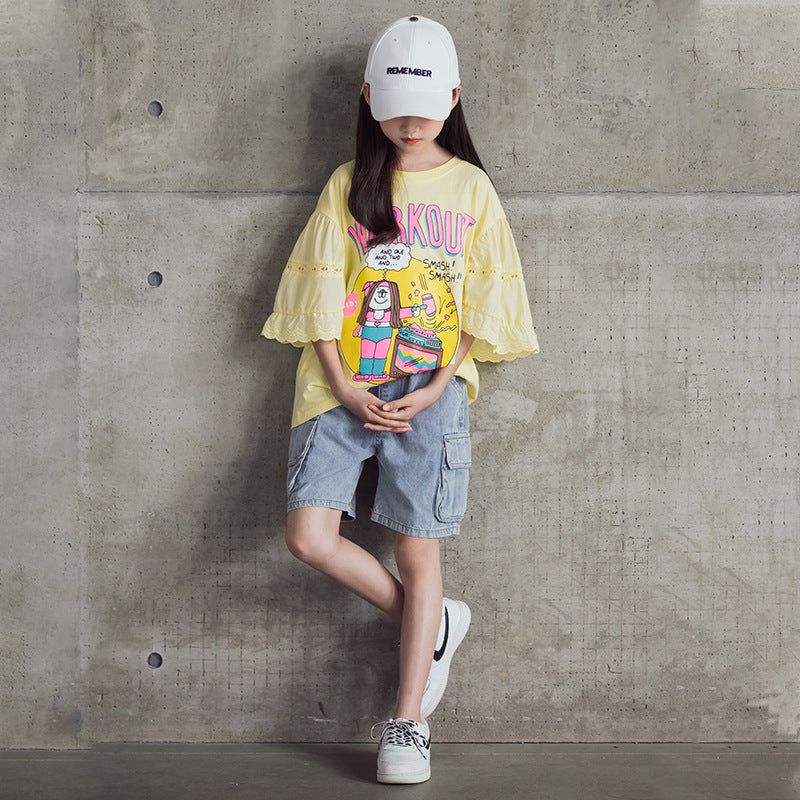 Girls' Short-Sleeved T-shirt Summer Loose Half-Sleeve Summer Wear Tops Girl T Shirts