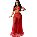 See through Pants Suit Sexy Bikini Beach Mesh Pleated Skirt