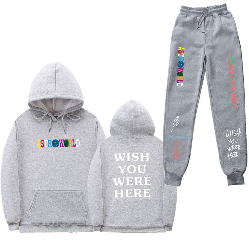 Travis Scott Astroworld Hoodie & Pant 2 Piece Set Sweatshirt Suit Men and Women Sports Suit